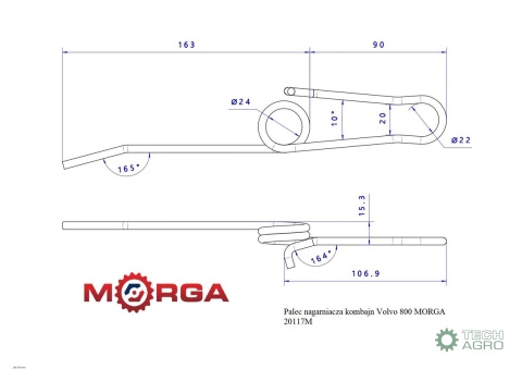 Palec nagarniacza kombajn Volvo 800 W20117 malowane proszkowo MORGA Palec nagarniacza kombajn Volvo 800 W20117 malowane proszkowo MORGA