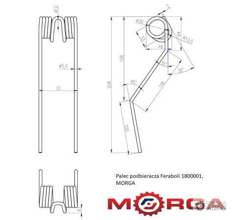 Palec podbieracza Feraboli 1800001, malowany proszkowo MORGA Palec podbieracza Feraboli 1800001, malowany proszkowo MORGA