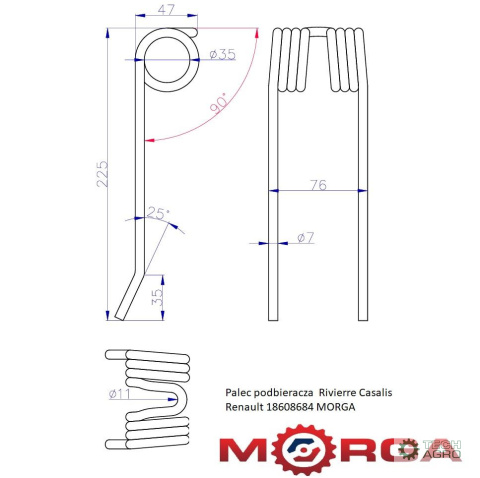 Palec podbieracza Rivierre Casalis Renault 18608684 malowany proszkowo MORGA Palec podbieracza Rivierre Casalis Renault 18608684 malowany proszkowo MORGA