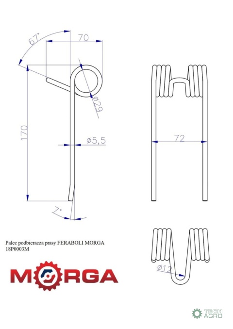 Palec podbieracza prasy FERABOLI 18P0003 malowane proszkowo MORGA Palec podbieracza prasy FERABOLI 18P0003 malowane proszkowo MORGA