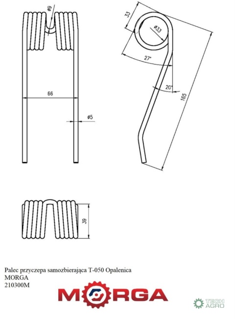 Palec przyczepa samozbierająca T-050 5307070590 Opalenica malowane proszkowo MORGA Palec przyczepa samozbierająca T-050 5307070590 Opalenica malowane proszkowo MORGA