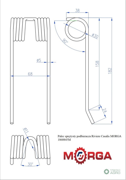 Palec sprężysty podbieracza Riviere Casalis 1860845 PZ388 malowane proszkowo MORGA Palec sprężysty podbieracza Riviere Casalis 1860845 PZ388 malowane proszkowo MORGA