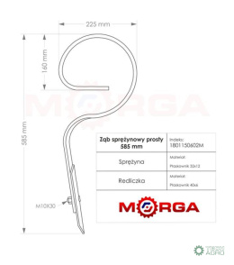 Ząb sprężynowy prosty Duński 585mm 32x12 MORGA