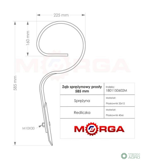 Ząb sprężynowy prosty Duński 585mm 32x12 MORGA Ząb sprężynowy prosty Duński 585mm 32x12 MORGA