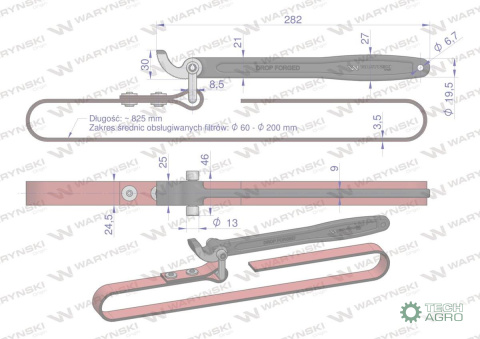 Klucz paskowy skóra do filtrów Waryński 200mm Klucz paskowy skóra do filtrów Waryński 200mm