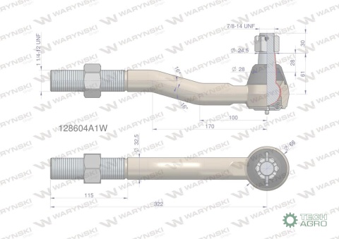 Przegub kierowniczy 322mm- 1 1/4-12 128604A1 WARYŃSKI Przegub kierowniczy 322mm- 1 1/4-12 128604A1 WARYŃSKI