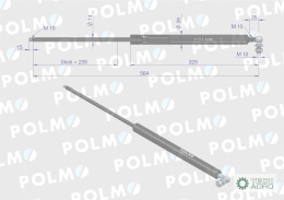 Siłownik szyby przedniej L max. 564mm F238805202360P FENDT POLMO