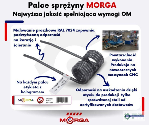Palec podbieracza John Deere E41833 malowane proszkowo MORGA Palec podbieracza John Deere E41833 malowane proszkowo MORGA