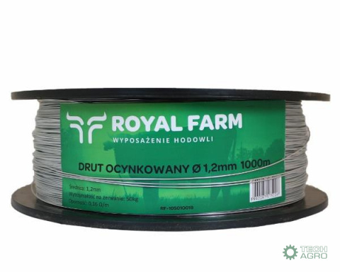 Drut (szpula) do pastucha 1000m ocynkowany fi 1.2 mm ROYAL FARM RM-105010019 Drut (szpula) do pastucha 1000m ocynkowany fi 1.2 mm ROYAL FARM RM-105010019
