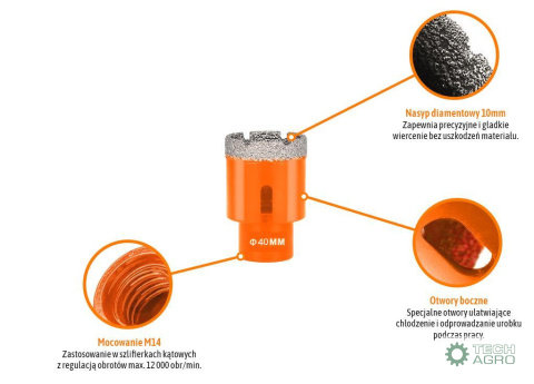 Otwornica diamentowa z uchwytem M14/40 mm / TEGER