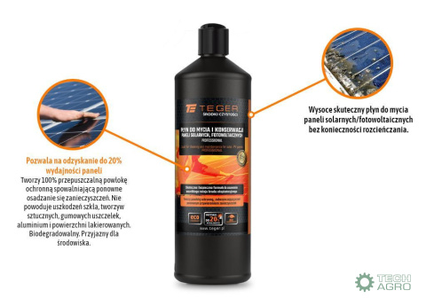 Płyn do mycia i konserwacji paneli solarnych. fotowoltaicznych PROFESSIONAL 1l - nakrętka - disc-top / TEGER