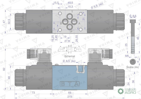 Rozdzielacz (elektrozawór CETOP 3 NG6) 3-pozycyjny 50L suwak "G" (cewki x2) 230V VOIMA