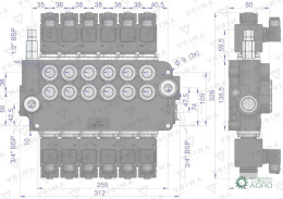 Rozdzielacz hydrauliczny 6-sekcyjny sterowany elektrycznie 12V 80L VOIMA