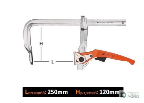 Ścisk ślusarski dzwigniowy, szybkomocujący 120x250 mm, Teger