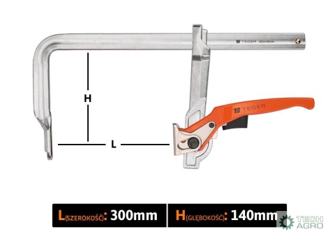 Ścisk ślusarski dzwigniowy, szybkomocujący 140x300 mm, Teger