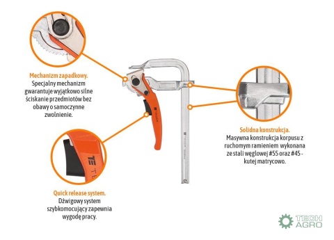 Ścisk ślusarski dzwigniowy, szybkomocujący 80x160 mm, Teger