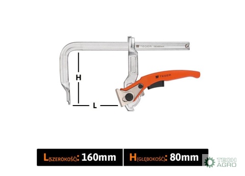 Ścisk ślusarski dzwigniowy, szybkomocujący 80x160 mm, Teger