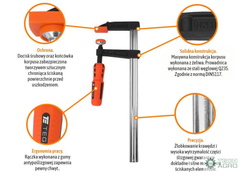 Ścisk stolarski śrubowy, TYP F 80x300 mm, Teger