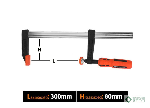 Ścisk stolarski śrubowy, TYP F 80x300 mm, Teger