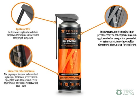 Smar serwisowy do okuć okien i drzwi PROFESSIONAL z aplikatorem EVO, 500ml, Teger