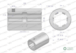 Tuleja, WOM łącząca frezowana 100mm Z6 - 1 3/4, Waryński