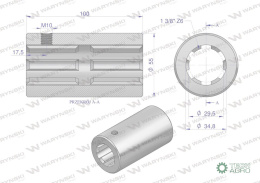 Tuleja, WOM łącząca frezowana 100mm Z6 - 1 3/8, Waryński