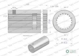 Tuleja, WOM łącząca frezowana 150mm Z20 - 1 3/4, Waryński