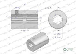 Tuleja, WOM łącząca frezowana 80mm Z6 - 1 1/8, Waryński