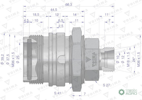 Zawór gniazdo ZSR6160101 (pasuje do Bizon) M18x1.5 skręcane VOIMA