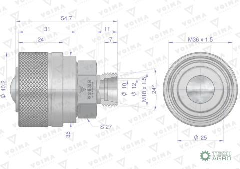 Zawór wtyczka ZSR6160102 (pasuje do Bizon) M18x1.5 skręcane VOIMA