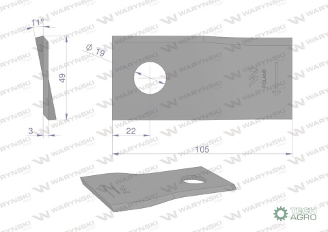 Nóż, nożyk kosiarka 105X48X3X19 lewy zastosowanie 9041788 Niemeyer WARYŃSKI ( sprzedawane po 25 ) Nóż, nożyk kosiarka 105X48X3X19 lewy zastosowanie 9041788 Niemeyer WARYŃSKI ( sprzedawane po 25 )