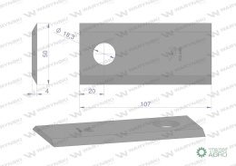 Nóż, nożyk kosiarka 107X50X4mm otwór 18.25 zastosowanie XD 570 PZ Vicon Kverneland WARYŃSKI ( sprzedawane po 25 )