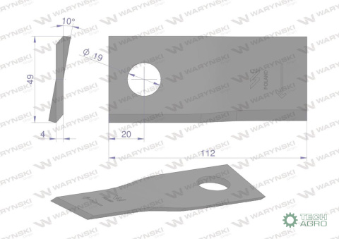 Nóż, nożyk kosiarka 112X48X4X19 prawy zastosowanie 139889.0 Krone WARYŃSKI