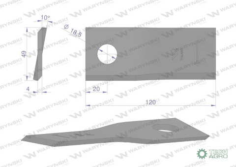 Nóż, nożyk kosiarka 120X48X4X18,5 prawy zastosowanie 111725 Fella WARYŃSKI