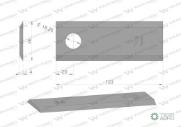 Nóż, nożyk kosiarka 123X46X4mm otwór 18.25 zastosowanie 56451210 Kuhn WARYŃSKI ( sprzedawane po 25 )