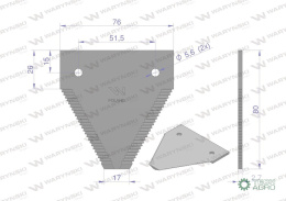 Nóż żniwny 80x76x2.7mm otwór 5.5 zastosowanie 614670.1 Claas WARYŃSKI ( sprzedawane po 25 )