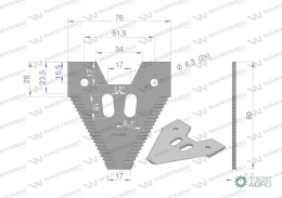 Nóż żniwny 80x76x2.8mm otwór 6.5 zastosowanie Z52672 Schumacher WARYŃSKI ( sprzedawane po 25 )