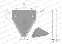 Nóż żniwny 82x76x2.8mm otwór 5.5 zastosowanie S82 New Holland WARYŃSKI ( sprzedawane po 25 )