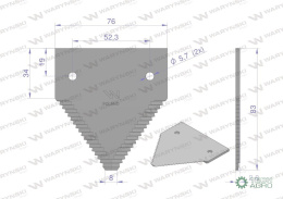 Nóż żniwny 83x76x2.7mm otwór 5.5 zastosowanie 80309197 New Holland WARYŃSKI ( sprzedawane po 25 )