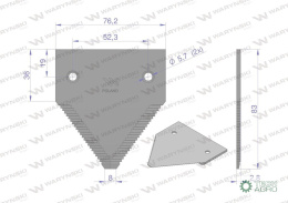 Nóż żniwny 83x76x3mm otwór 5.7 zastosowanie H213799 Schumacher WARYŃSKI ( sprzedawane po 25 )