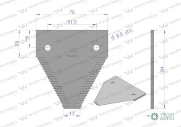 Nóż żniwny 84x76x3mm otwór 6.5 zastosowanie 611203.1 Claas WARYŃSKI ( sprzedawane po 25 )