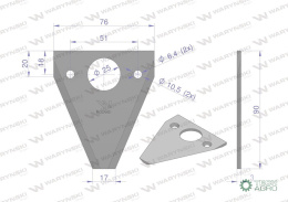 Nóż żniwny 90x76x3mm otwór 6.5 zastosowanie D18 Fortschritt WARYŃSKI ( sprzedawane po 25 )