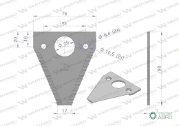 Nóż żniwny 90x76x3mm otwór 6.5 zastosowanie E18 Fortschritt WARYŃSKI ( sprzedawane po 25 )