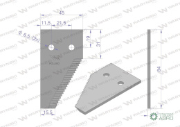 Nóż żniwny końcowy 84x45x3mm otwór 6.5 19 zębów zastosowanie 6112041 6112031 Claas WARYŃSKI ( sprzedawane po 25 )