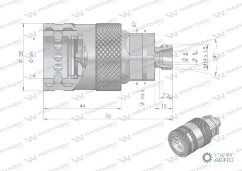 Szybkozłącze hydrauliczne gniazdo M14x1.5 gwint zewnętrzny EURO PUSH-PULL (9100814G) (ISO 7241-A) Waryński