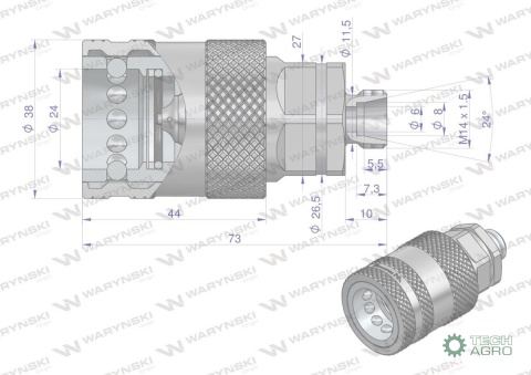 Szybkozłącze hydrauliczne gniazdo M14x1.5 gwint zewnętrzny EURO PUSH-PULL (ISO 7241-A) z eliminatorem ciśnienia Waryński