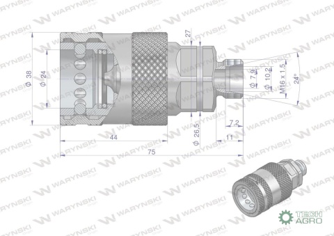 Szybkozłącze hydrauliczne gniazdo M16x1.5 gwint zewnętrzny EURO PUSH-PULL (9100816G) (ISO 7241-A) Waryński
