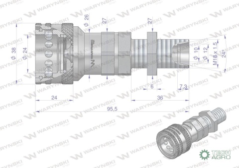 Szybkozłącze hydrauliczne gniazdo z eliminatorem ciśnienia long M18x1.5 gwint zewnętrzny EURO (9100818GL) (ISO 7241-A) W
