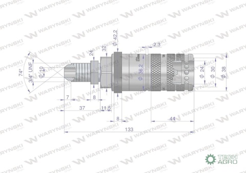 Szybkozłącze hydrauliczne zrywalne seria WIA3CV (3CFPV) gniazdo long 3/4" UNF gwint zewnętrzny EURO PUSH-PULL (ISO 7241-A) Waryń