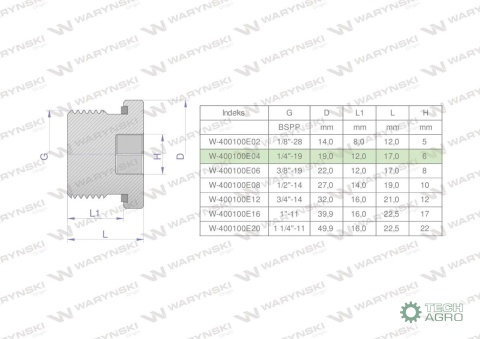 Korek hydrauliczny calowy (na imbus) 1/4" BSP ED Waryński ( sprzedawane po 10 )